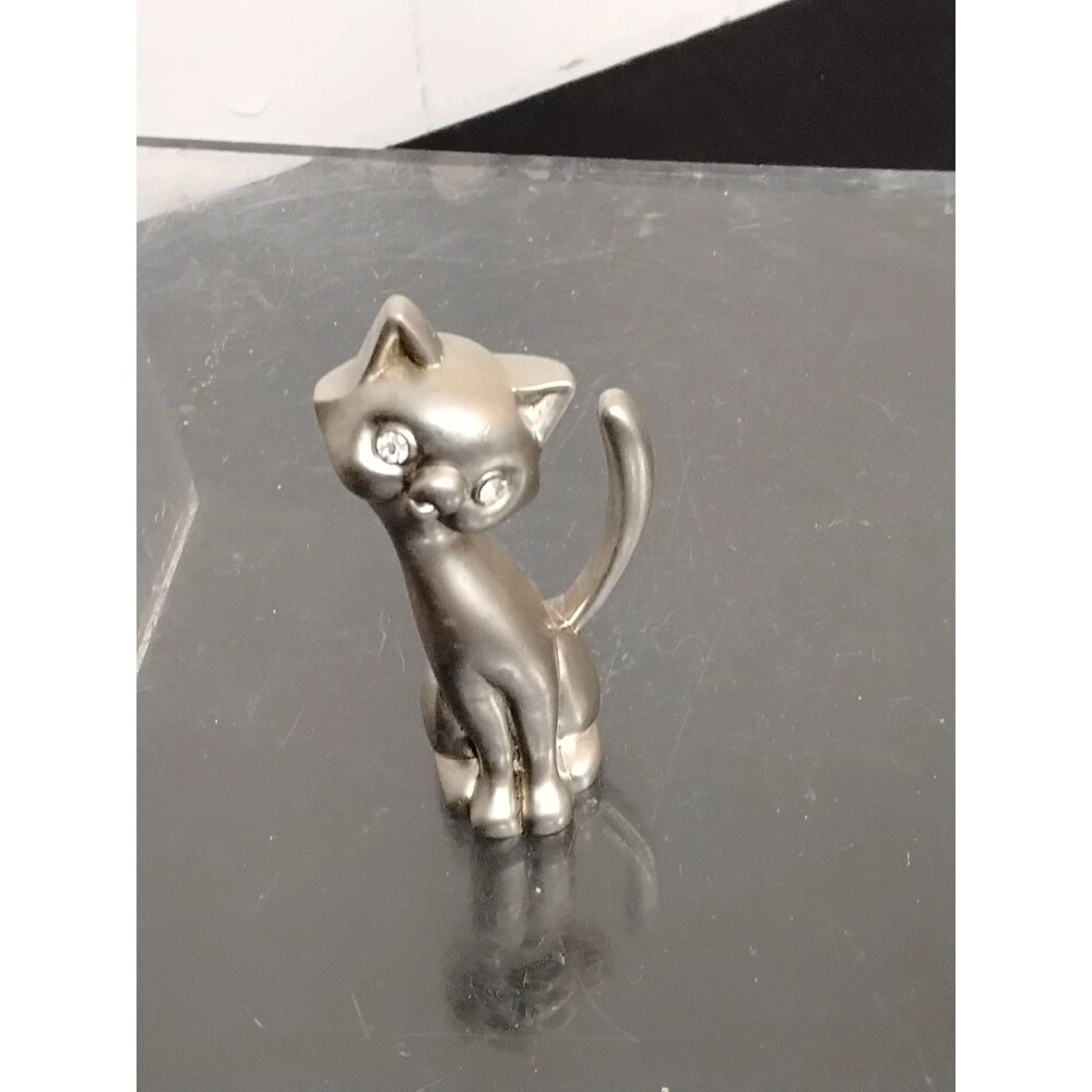 Pewter Long Tail  Ring Holder Cat